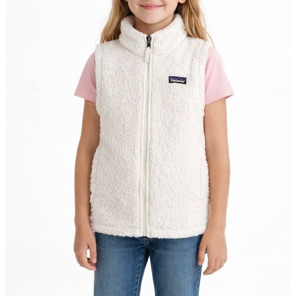 Patagonia Girls Vest Los Gatos Fleece Full Zip White Medium 10 - Picture 1 of 10